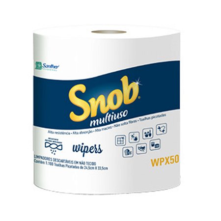 Wiper branco Snob 50g/m² 25cm x 34cm rolo c/ 1100 panos ref.WPX50