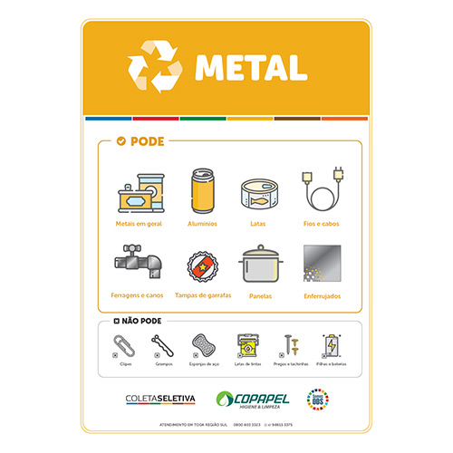 Adesivo p/ coleta seletiva c/ instruções de descarte Amarela - metal A4