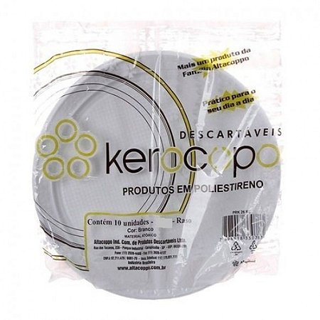 Prato de plástico branco p/ refeições redondo 18cm pacote c/ 10 un Kerocoppo