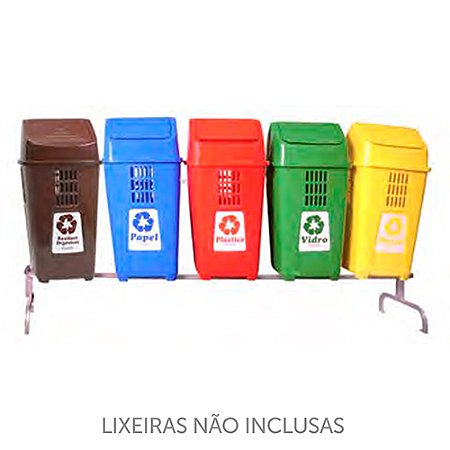 Suporte com base p/ 5 lixeiras de 50L Plasvale ref. 1205 40,5cm x 208,5cm x 81cm