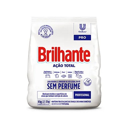 Lavanderia Brilhante Ação Total s/ perfume Detergente em pó p/ roupas 4kg Ref.67998970