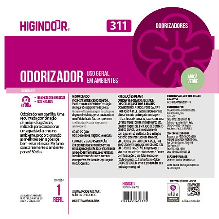 Odorização Higindoor 311 Pastilha Odorizadora Maçã Verde p/ ambientes 1RF