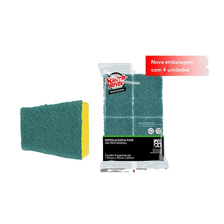 Esponja dupla face amarelo/verde p/ limpeza geral 11cm x 7,5cm Scotch Brite - pct c/4 ref.HB004777254