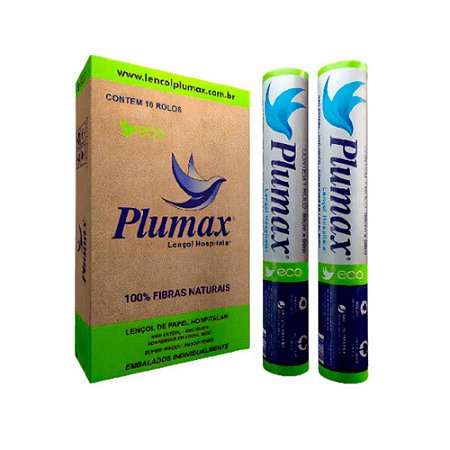Lençol hospitalar folha simples Eco 50cm x 5000cm caixa c/ 10 rolos Plumax Verde