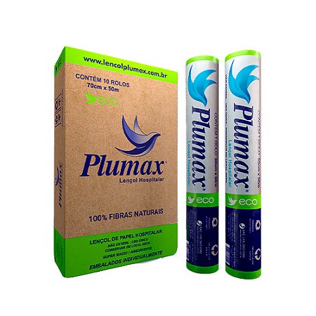 Lençol hospitalar folha simples Eco 70cm x 5000cm caixa c/ 10 rolos Plumax Verde