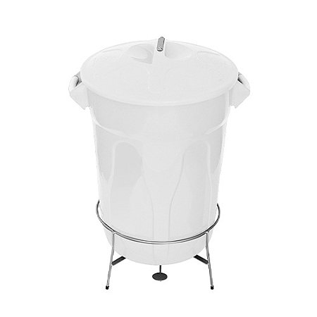 Lixeira Plástica 100L Redonda Branca c/Tampa Sobreposta,Pedal e Armação em Aço Carbono 83x61x65cm JSN ref.E8GB
