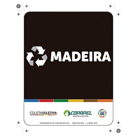 Adesivo p/ lixeira p/ coleta seletiva preto - madeira 15cm x 19cm