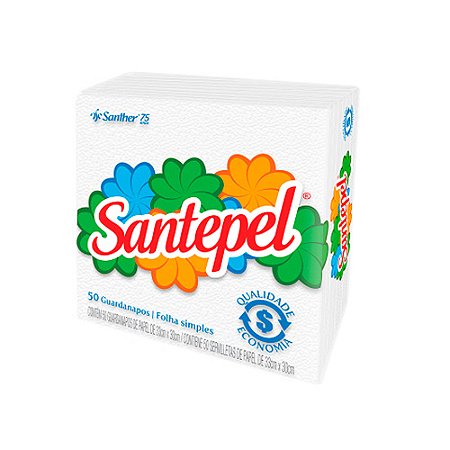 Guardanapo folha simples branco 33cm x 30cm pacote c/ 50 folhas Santepel GST33