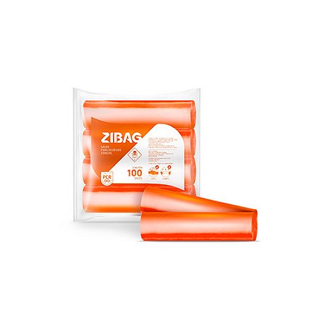 Saco p/ lixo Hospitalar 50L Toxico Laranja Super Reforçado Reciclado  Rolo Fundo Reto 100pçs 80x63cm Zibag
