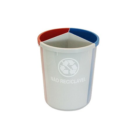 Lixeira Mix Plastica c/ 03 divisões 26lts - Azul/vermelha/cinza - 8lts cada divisória 39,8 cm x31,5 cm JSN ref. MIX3AVC