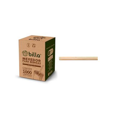 Mexedor de madeira Bambu Médio p/ drinks, cafés e chás 12 cm caixa c/ 1000 un Billa - Ref.16002