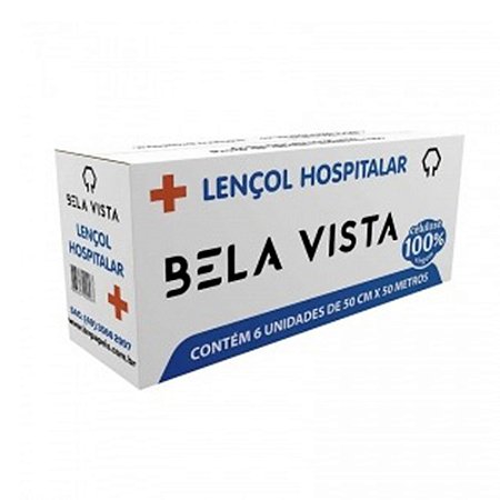 Lençol hospitalar folha simples s/ picote branco 50cm x 5000cm caixa c/ 6 rolos Bela Vista