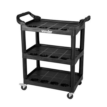 Carro preto 3 bandejas c/encaixes p/ 12 borrifadores 67,5cm x 42,5cm x 74,5cm CAV010 Vonder ref. 6161010000