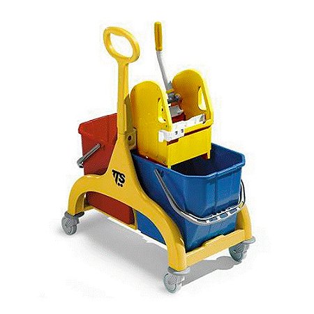 Carro Nick Duplo Plástico Amarelo 50L c/ 2 baldes de 25L, 1 espremedor 93x73x45cm Tec TTS ref. X0006185