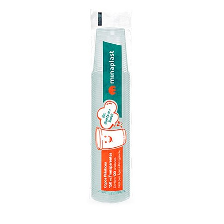 Copo de plástico PS transparente p/ água 150ml pacote c/ 100 un Happy - Minaplast