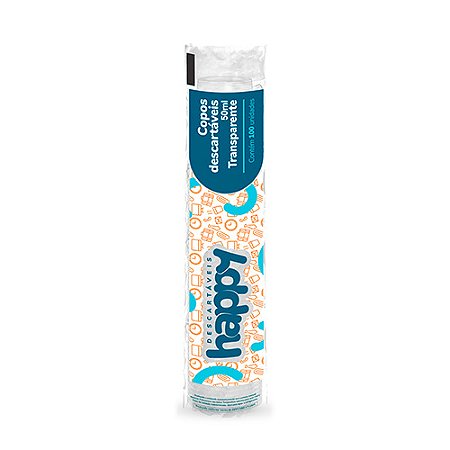 Copo de plástico PS transparente p/ café 50ml pacote c/ 100 un Happy - Minaplast