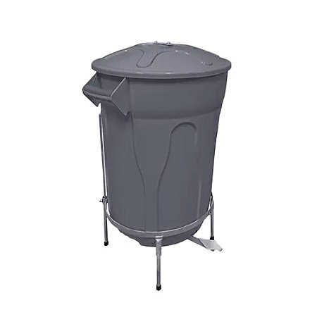 Lixeira Plástica 100L Redonda Cinza c/ Pedal em Aço Carbono  83cm x 61cm x 65cm JSN ref.E8GC