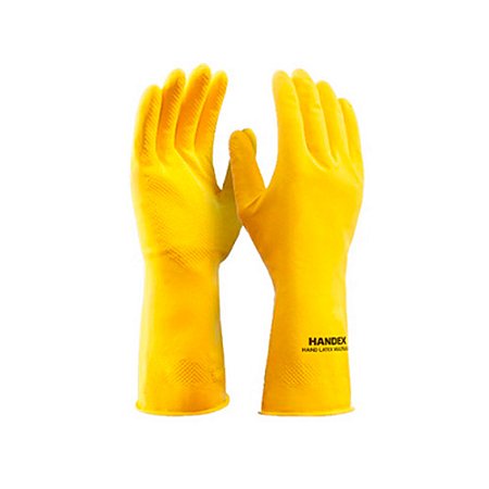 Luva de látex Multiuso Amarela p/ trabalhos leves c/ antiderrapante tam P 1par Handex Ref HX010T07E001
