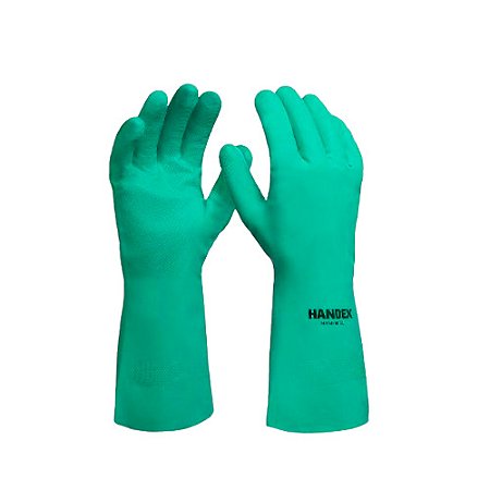 Luva de borracha nitrílica verde p/ trabalhos leves c/ antiderrapante tam P 1par Handex Ref HX031T07E001