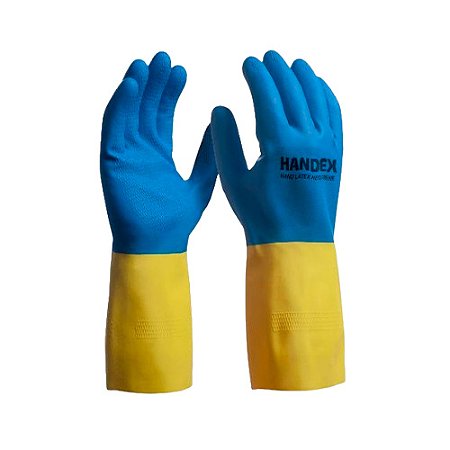 Luva de Látex Bicolor Azul/Amarelo Tamanho P 1par Handex Ref. HX026T07E001