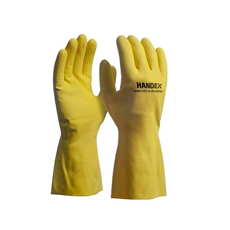 Luva de látex Amarelo revestimento interno em verniz silver antiderrapante Tam M 1par Handex - Ref.HX027T08E001