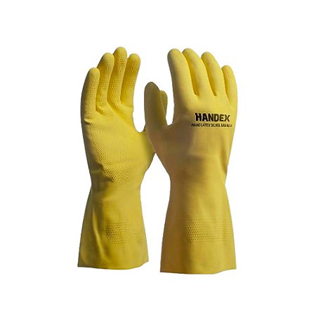 Luva de látex Amarelo revestimento interno em verniz silver antiderrapante Tam P 1par Handex - Ref.HX027T07E001