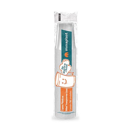 Copo de plástico PS transparente liso 500ml pacote c/50 un Minaplast