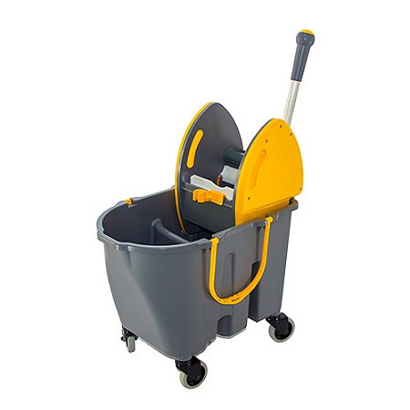 Balde Cinza 30L c/ divisória, 1 dreno, espremedor Amarelo Doblô, rodízios 3", Copapel ref. 2203076025