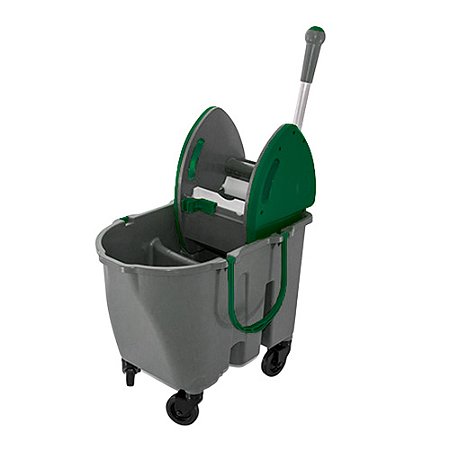 Balde Cinza 30L c/ divisória, 1 dreno, espremedor Verde Doblô, rodízios 3", Copapel ref. 2203076025