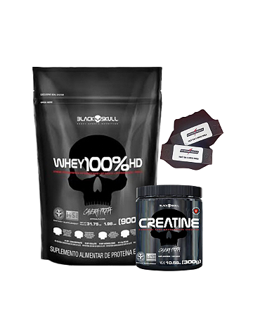 COMBO Whey 100% HD 900g Refil + Creatina 300g BLACK SKULL