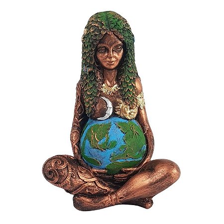 Estátua Deusa Gaia Pequena Bronze em Resina 14,5cm – Segurando o Planeta