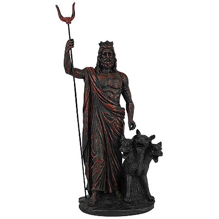 Estátua Deus Hades com Cérbero em Resina 30,5cm – Senhor do Submundo
