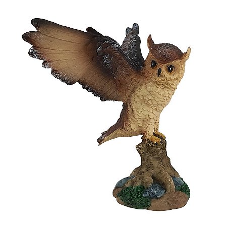Estátua Coruja Sagrada Asas Abertas em Resina – 20cm