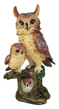 Estátua Coruja Ancestral e Filhote em Resina – 26cm