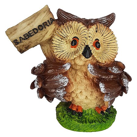 Estátua Coruja Guardiã da Sabedoria em Resina – 14,5cm