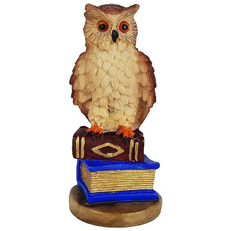 Estatueta Coruja nos Livros em Resina – Guardiã do Grimório e Conhecimento Oculto
