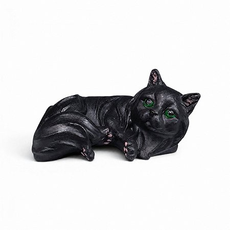 Estatueta Gato Preto Deitado em Resina – Familiar Místico e Guardião de Energias