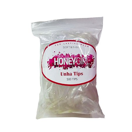 Tips Honey Girl Unha Sorriso Transparente com 500 Unidades Separados por Tamanho do 0 ao 9 - 3 Unidades