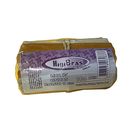 Lixa para Unhas Rolito 8 cm HigiBras Pacote 100 Unidades