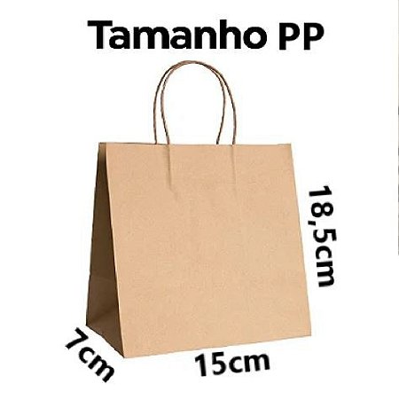 Sacola Kraft Lisa com Alça Torcida PP (15x18,5x7cm) - Pacotes com 50 unidades
