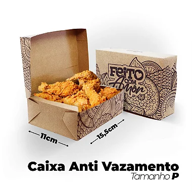 Caixa Antivazamento Feito com Amor P (11x15,5x4,5cm) - Pacote com 50 unidades