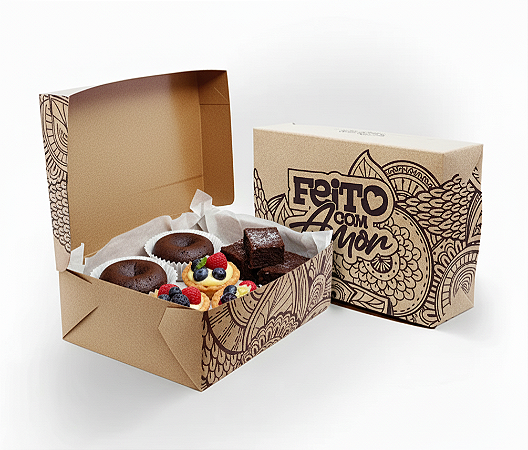 Caixa Antivazamento Feito com Amor P (11x15,5x4,5cm) - Pacote com 50 unidades