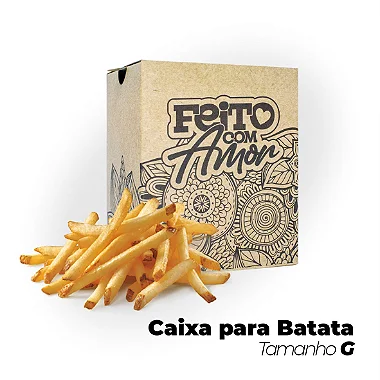 Caixa Delivery para Fritas Feito com Amor G (10x8x12cm) com Respiro - Pacote com 50 unidades