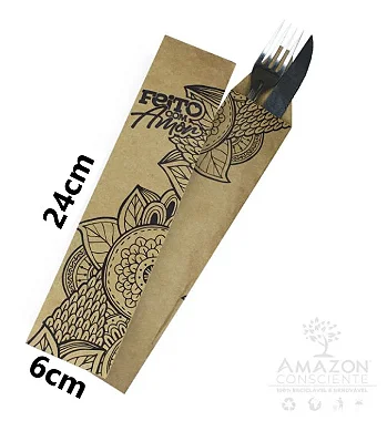 Porta Talher Kraft Feito com Amor (24X6cm) - Pacote com 50 unidades