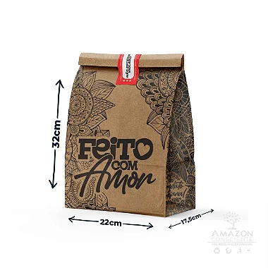 Saco Kraft Feito com Amor M (22x32x17.5cm) - Pacote com 50 unidades