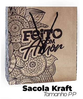 Sacola Kraft Feito com Amor PP (15x18,5x7cm) - Pacote com 50 unidades