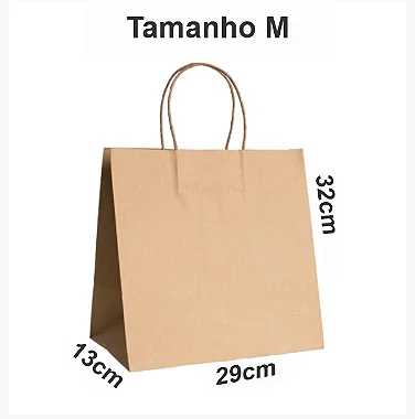 Sacola Kraft com Alça Torcida  M (29x32x13cm) - Pacote com 50 unidades