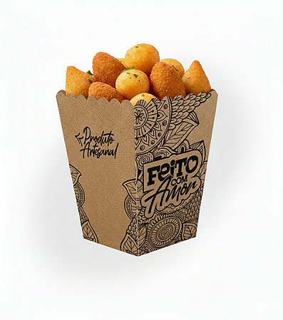 Caixa Kraft para Pipoca e Salgadinhos Feito com Amor M (6x16x8cm) - Pacote com 50 unidades