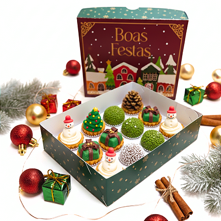Caixa de Natal para 12 Brigadeiros "Boas Festas" (16x13.5x4cm)