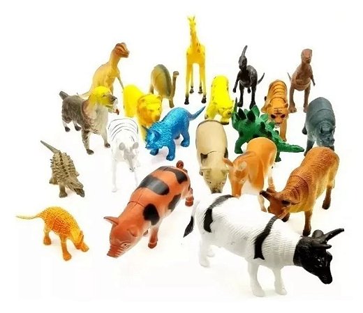 Kit Com 10 Animais De Brinquedo Miniaturas Zoo Fazenda